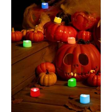 Homemory Multi Color Changing Tea Lights Battery Operated, 7-Color Changing LED Plastic Holiday Candles for Halloween, Pumpkin, Ofrenda, Christmas, Party, Dia1.5'' x H1.3'', 24-Pack [White Base]