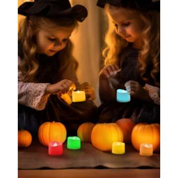 Homemory Multi Color Changing Tea Lights Battery Operated, 7-Color Changing LED Plastic Holiday Candles for Halloween, Pumpkin, Ofrenda, Christmas, Party, Dia1.5'' x H1.3'', 24-Pack [White Base]