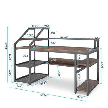 Tribesigns Computer Desk with Storage Shelves and Hutch, 65 inch Large Industrial Home Office Desk Computer Table Study Writing Desk Workstation with Bookshelf and Tower Shelf (Rustic Brown)