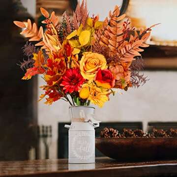 Ruidazon Artificial Fall Flowers Bouquets, 21.6” Autumn Fake Silk Orange Flowers Wedding Bouquets with Fall Florals Stems for Bridal Bridesmaid, Rustic Home Thanksgiving Table Centerpiece Decor