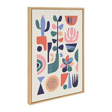 Kate and Laurel Sylvie Mid-Century Succulents Framed Canvas Wall Art by Rachel Lee, 23x33 Natural, Botanical Plant Home Decor