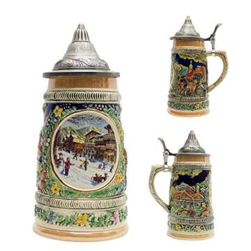 0.55 Liter | OktoberfestHaus (Winter) In Germany Beer Stein With Lid German Gifts for Men Collectible Beer Steins - Beer Mugs for Beer Lover Gift Idea