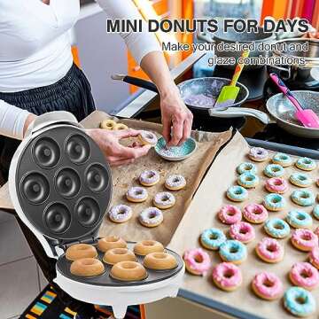 Donut Maker Machine for Home, Mini Donut Maker, Bake 7 Mini Doughnuts, Electric Non-Stick & Double-sided Heating, Maquina para Hacer Mini Donas, Perfect for Breakfast, Snacks, Desserts & Gift for Her