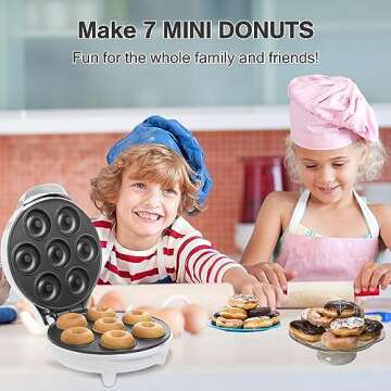 Donut Maker Machine for Home, Mini Donut Maker, Bake 7 Mini Doughnuts, Electric Non-Stick & Double-sided Heating, Maquina para Hacer Mini Donas, Perfect for Breakfast, Snacks, Desserts & Gift for Her