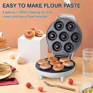 Donut Maker Machine for Home, Mini Donut Maker, Bake 7 Mini Doughnuts, Electric Non-Stick & Double-sided Heating, Maquina para Hacer Mini Donas, Perfect for Breakfast, Snacks, Desserts & Gift for Her