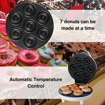 Donut Maker Machine for Home, Mini Donut Maker, Bake 7 Mini Doughnuts, Electric Non-Stick & Double-sided Heating, Maquina para Hacer Mini Donas, Perfect for Breakfast, Snacks, Desserts & Gift for Her