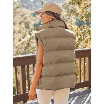 AUTOMET Womens Puffer Vests Fall Fashion Jackets Puffy Outfits 2025 Trendy Sleeveless Coats Outerwear Winter Clothes Khaki M