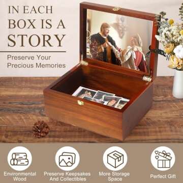 SanSuePros Elegant Wooden Keepsake Box with Photo Frame for Weddings