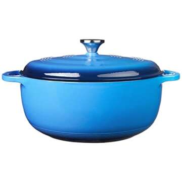 Lodge 7.5 Quart Enameled Cast Iron Dutch Oven with Lid – Dual Handles – Oven Safe up to 500° F or on Stovetop - Use to Marinate, Cook, Bake, Refrigerate and Serve – Caribbean Blue