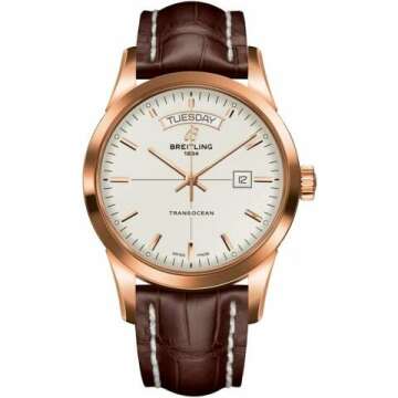 Breitling Solid Rose Gold Transocean Day Date Men's Watch - Luxury Timepiece