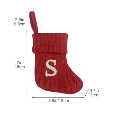 7 Inch Mini Monogram Stocking Red Christmas Initial Letter S Cable Knit Stockings with Cuffs Cute Xams Alphabet Decorations for Home Family Fireplace Hanging Gifts DIY Decor