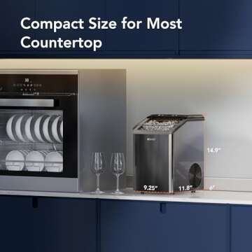 KOVIET Nugget Ice Makers Countertop, Soft Pebble Ice Machine, Chewable Crushed Pellet Ice 42lbs/Day, Self-Cleaning Drainpipe Ice Maker for Party, Home, Kitchen, Bar, Office, Black