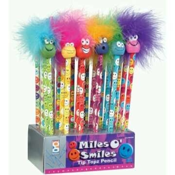 Miles O'Smiles Tip Topz Pencils for Kids - 24 Fun Number 2 Pencils with Toppers 🎨