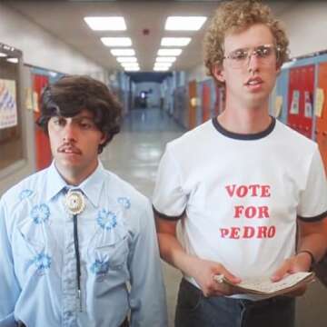 DIRTYRAGZ Men's Vote for Pedro T-Shirt, Napoleon Dynamite Costume Merchandise for Halloween, Graphic Ringer Tee Men Shirt, 3XL White