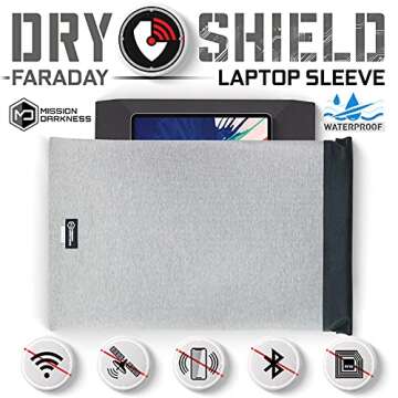 Mission Darkness Dry Shield Faraday Laptop Sleeve // Slim Waterproof Bag for Laptop Computers, RF Shielding Liner, Felt Padding, Magnetic Roll Closure, Signal Blocking, Anti-Hacking, Data Security