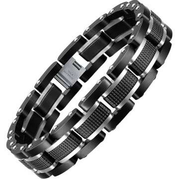 Men's Stainless Steel Two-Tone Square Link diamond Bracelet in Black & Blue Ion-Plated Black