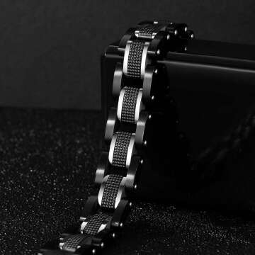 Men's Stainless Steel Two-Tone Square Link diamond Bracelet in Black & Blue Ion-Plated Black