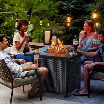 Ciays 28 Inch Propane Fire Pit CSA-Listed Outdoor Fire Pit Table, 50,000 BTU Steel Gas Fire Pit with Lid and Lava Rock, Add Warmth and Ambience to Parties On Patio Deck Garden,Black,CIFPT3B