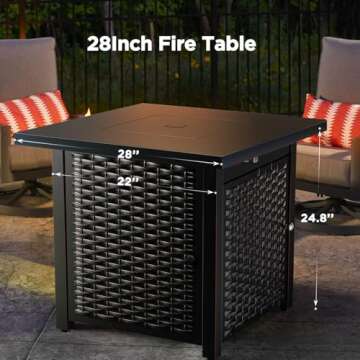 Ciays 28 Inch Propane Fire Pit CSA-Listed Outdoor Fire Pit Table, 50,000 BTU Steel Gas Fire Pit with Lid and Lava Rock, Add Warmth and Ambience to Parties On Patio Deck Garden,Black,CIFPT3B