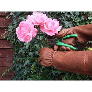 Rose Pruning Gloves for Men and Women - Thorn Proof Goatskin Leather Gardening Gloves with Gauntlet