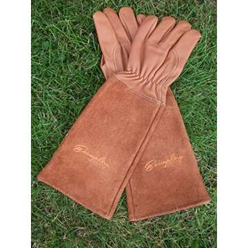 Rose Pruning Gloves for Men and Women - Thorn Proof Goatskin Leather Gardening Gloves with Gauntlet