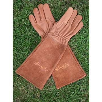 Rose Pruning Gloves for Men and Women - Thorn Proof Goatskin Leather Gardening Gloves with Gauntlet