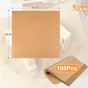 100 Count Pre-Cut Deli Wax Paper Sheets, 12x12" Natural Kraft Parchment Paper Sheets for Food Basket Liners, Greaseproof Deli Squares Sanwich Wrappering Paper for BBQ, Picnic, Festival, Fair Neyimqr