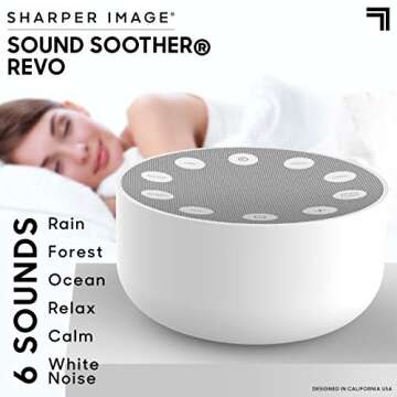 Sharper Image White Noise Sound Machine, 6 Soothing Nature Soundscapes for Baby Kids Adults, Portable Relaxation Therapy Device, Wellness Meditation & Naps, Peaceful Rest, Travel Sleep Aid, Timer