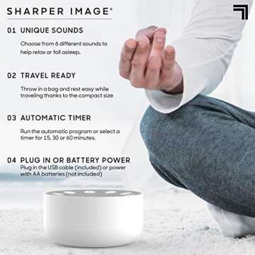 Sharper Image White Noise Sound Machine, 6 Soothing Nature Soundscapes for Baby Kids Adults, Portable Relaxation Therapy Device, Wellness Meditation & Naps, Peaceful Rest, Travel Sleep Aid, Timer