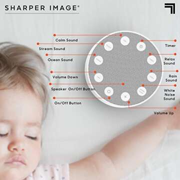 Sharper Image White Noise Sound Machine, 6 Soothing Nature Soundscapes for Baby Kids Adults, Portable Relaxation Therapy Device, Wellness Meditation & Naps, Peaceful Rest, Travel Sleep Aid, Timer