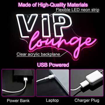 Horseneon VIP Lounge Neon Signs for Wall Decor, VIP Neon Lights Signs for Room Decor, Led Light Up Sign with USB Powered for Bar, Hotel, Cafe, VIP Room, Home Decoration (Pink&White)