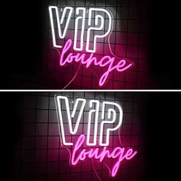 Horseneon VIP Lounge Neon Signs for Wall Decor, VIP Neon Lights Signs for Room Decor, Led Light Up Sign with USB Powered for Bar, Hotel, Cafe, VIP Room, Home Decoration (Pink&White)