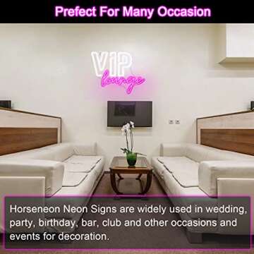 Horseneon VIP Lounge Neon Signs for Wall Decor, VIP Neon Lights Signs for Room Decor, Led Light Up Sign with USB Powered for Bar, Hotel, Cafe, VIP Room, Home Decoration (Pink&White)