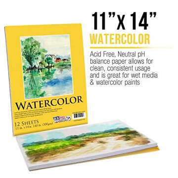 U.S. Art Supply 11" x 14" Premium Heavyweight Watercolor Painting Paper Pad, Pack of 2, 12 Sheets Each, 140 Pound (300gsm) - Cold Pressed, Acid-Free, Wet, Dry & Mixed Media - Artists, Students, Adults