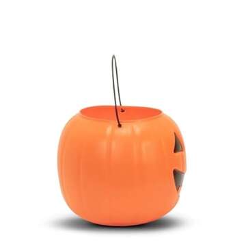 Halloween Pumpkin Treat Pail, Orange, 8", Trick or Treat, Decoration (Orange)