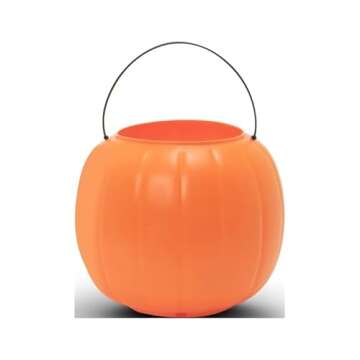 Halloween Pumpkin Treat Pail, Orange, 8", Trick or Treat, Decoration (Orange)