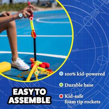 Stomp Rocket Ultra Rocket Launcher for Kids, 4 Rockets - Fun Backyard & Outdoor Kids Toys Gifts for Boys & Girls - High Flying Toy Foam Blaster Set - Multi-Player Adjustable Launch Stand