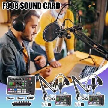 Live Sound Card with Dj Mixer Effects & Voice Changer, F998 Live Sound Card Audio Mixer, Professional Sound Mixer Board, LED Light Voice Changer Sound Card with Multiple Sound Effects