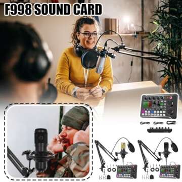 Live Sound Card with Dj Mixer Effects & Voice Changer, F998 Live Sound Card Audio Mixer, Professional Sound Mixer Board, LED Light Voice Changer Sound Card with Multiple Sound Effects