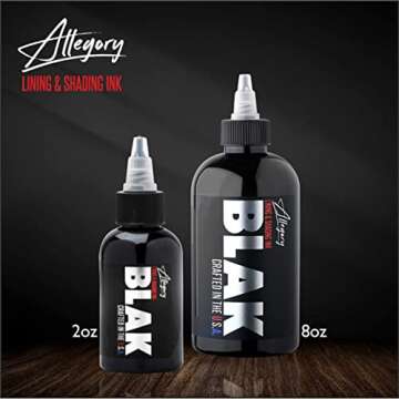 Allegory Tattoo Ink – Blak, Premium Black Tattoo Ink, Perfect for Lining and Shading, Smooth, Consistent Pigment, Vegan Friendly Tattoo Color, Organic Ink, Crafted in The USA, 2 oz and 8 oz