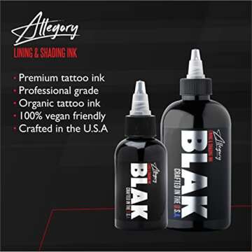 Allegory Tattoo Ink – Blak, Premium Black Tattoo Ink, Perfect for Lining and Shading, Smooth, Consistent Pigment, Vegan Friendly Tattoo Color, Organic Ink, Crafted in The USA, 2 oz and 8 oz