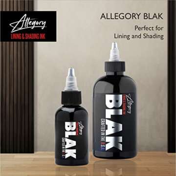 Allegory Tattoo Ink – Blak, Premium Black Tattoo Ink, Perfect for Lining and Shading, Smooth, Consistent Pigment, Vegan Friendly Tattoo Color, Organic Ink, Crafted in The USA, 2 oz and 8 oz