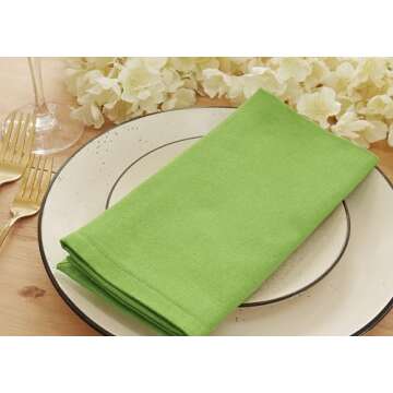 PurpleEssences Set of 6 Cloth Dinner Napkins 100% Cotton 18x18 - Soft Durable Washable - Ideal for Farmhouse Party Fall Thanksgiving - Perfect Everyday Use Table Linen - Apple Green