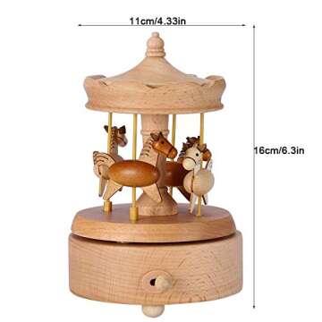 Clockwork Mechanism Carousel Wooden Music Box Wooden Merry-Go-Round Horse Musical Box Musical Box Best Birthday Kids Girls Friends