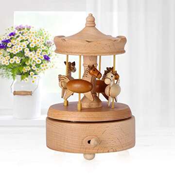 Clockwork Mechanism Carousel Wooden Music Box Wooden Merry-Go-Round Horse Musical Box Musical Box Best Birthday Kids Girls Friends