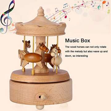 Clockwork Mechanism Carousel Wooden Music Box Wooden Merry-Go-Round Horse Musical Box Musical Box Best Birthday Kids Girls Friends