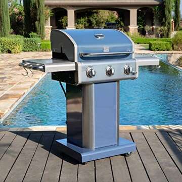 Kenmore 3-Burner Gas Grill: Portable Liquid Propane BBQ with Folding Sides