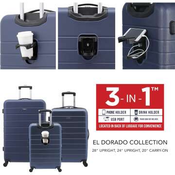 Wrangler Smart Luggage Navy 20-Inch Carry-On Set