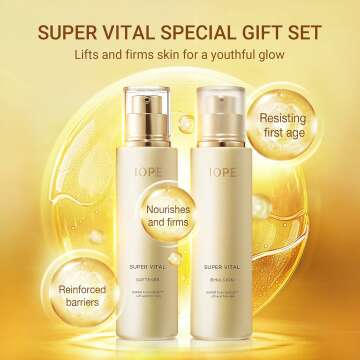 IOPE Super Vital Skin Care Set - Luxury Korean Skincare Gift Set for Anti Aging, Including Face Toner, Lotion and Moisturizer for Wrinkle Care - Facial Care Kit for All Skin, for Hydration & Lifting