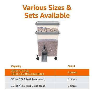 Amazon Basics 3-Piece Airtight Dog Food Storage Container Combo with Scoop, 33 QT + 12 QT